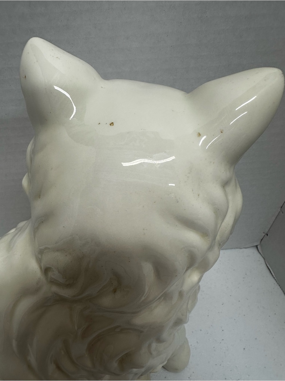 Vintage White Ceramic Blue Eyed Long Hair Cat Figurine Statue 11” Home Decor - Picture 6 of 9